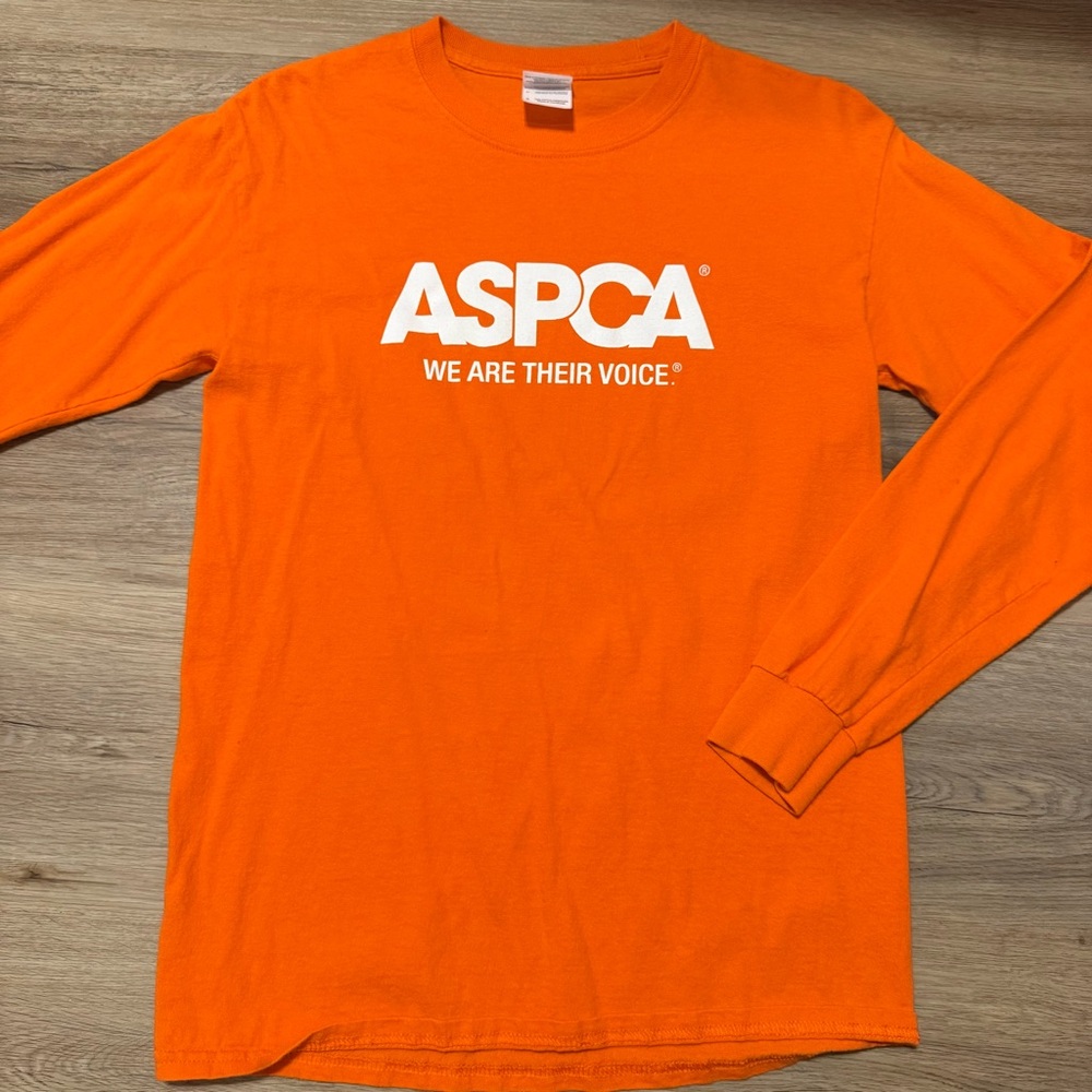 Gildan Orange Long Sleeve Tee with ASPCA Logo NWOT
